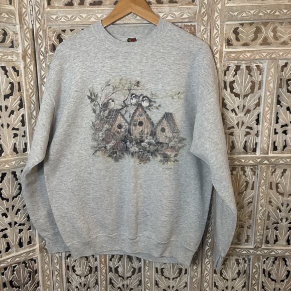 Vintage Fruit Of The Loom Womens Birds Nature Granny Graphic Sweatshirt Sz Large - Picture 1 of 8